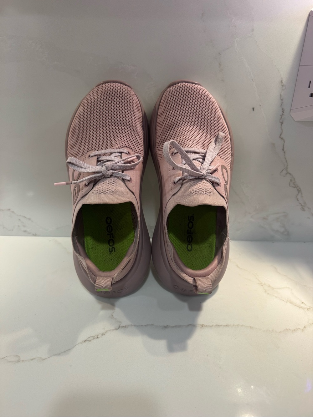 OOFOS women’s Oomy Stride Pale Pink Breathable Lace-Up Sneakers
